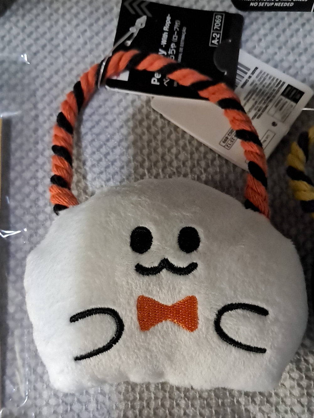 Plush Ghost Bag with Orange Bow - Pet Toy